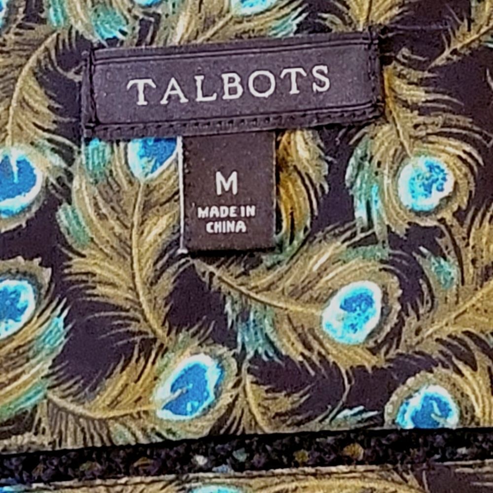 Talbots Black Peacock Feather Print Split Button … - image 7